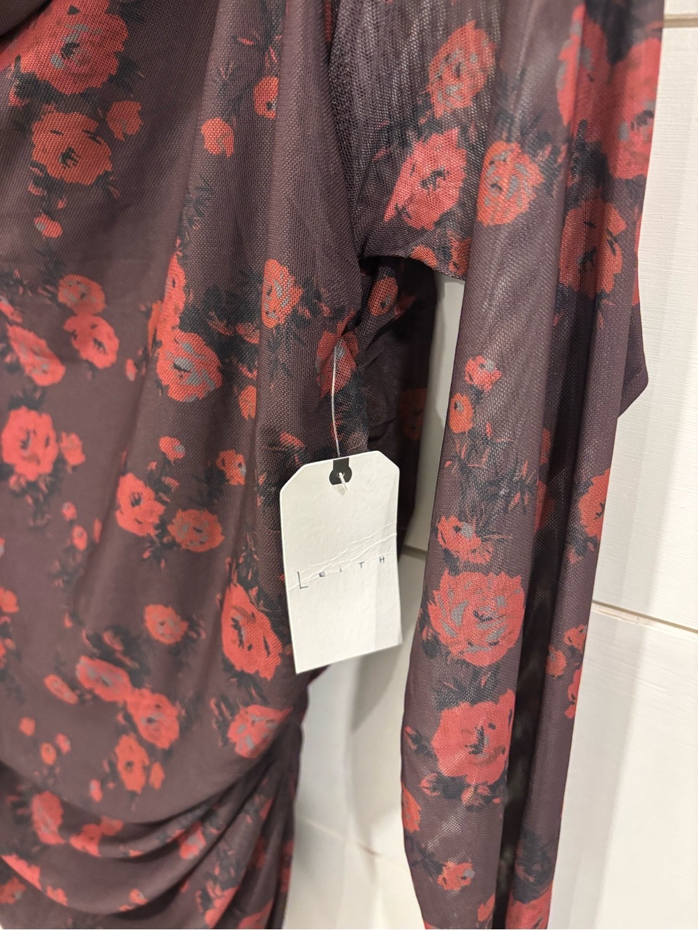 Leith Long Sleeve Off the Shoulder Sheer Layered Top in Burg-Red Rose NWT Sz XXL - Picture 2 of 5